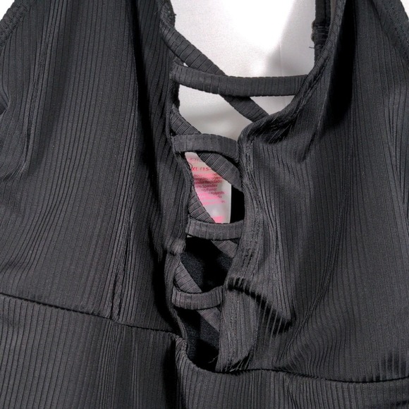No Boundaries Black Ribbed Lace Up One Piece Swimsuit XL 15-17 Womens - Picture 3 of 6